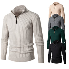 Cargar imagen en el visor de la galería, Men's Solid Cable Casual Zip Stand Collar Sweater