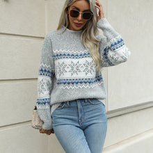 Cargar imagen en el visor de la galería, Women's Christmas Knitwear 2024 Long Sleeve Loose Half Turtleneck Snowflake Sweater for Women