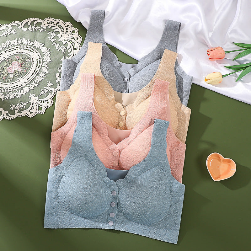 Women's front button lace wireless bra
