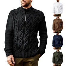 Cargar imagen en el visor de la galería, Men's Half Zip Neck Pullover Solid Color Stand Collar Knitted Jumper