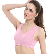 Cargar imagen en el visor de la galería, Women's Plus Size Lace Wide Straps Wireless Bra Front Closure Push Up Bras