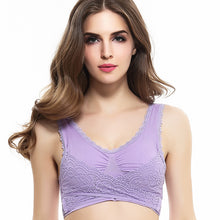 Cargar imagen en el visor de la galería, Women's Plus Size Lace Wide Straps Wireless Bra Front Closure Push Up Bras