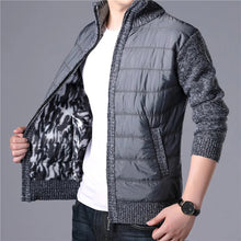 Cargar imagen en el visor de la galería, Men's CardiganFashion Patchwork knitted Zipper Stand Collar Thick Jackets