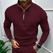Cargar imagen en el visor de la galería, Men's Solid Color Casual Fleece Warm Zipper Stand Sweatshirt