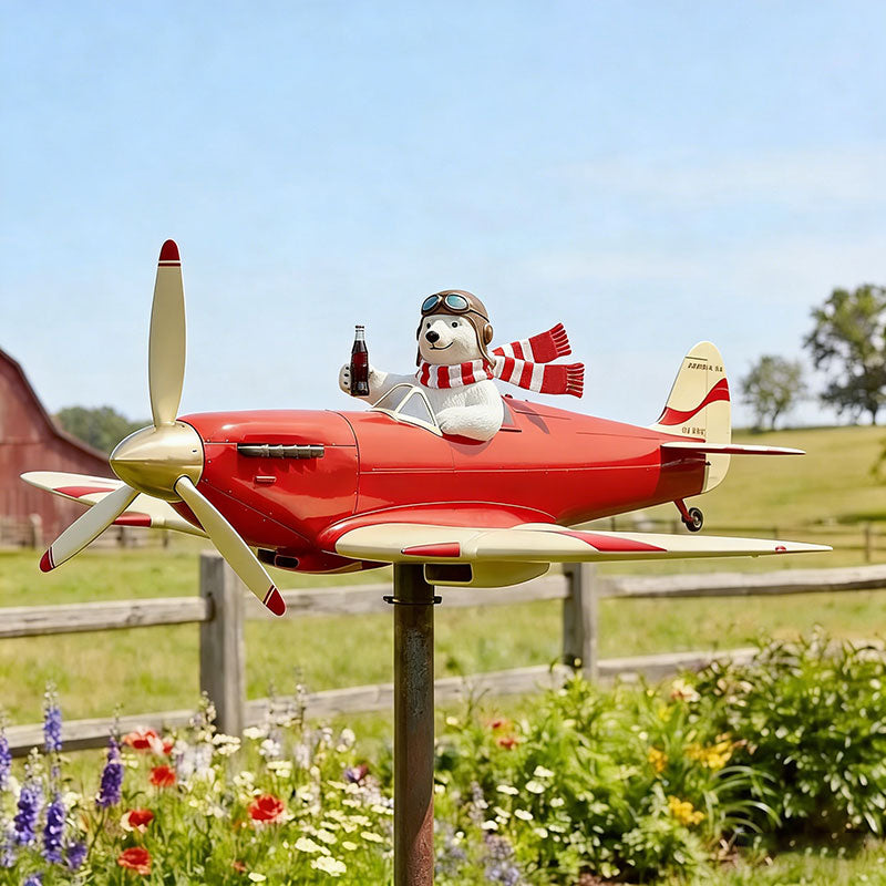 π»βοΈ Polar Bear Pilot Airplane Wind Spinner β Whimsical Garden Decor β¨
