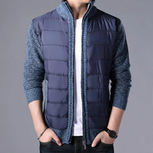 Cargar imagen en el visor de la galería, Men's CardiganFashion Patchwork knitted Zipper Stand Collar Thick Jackets