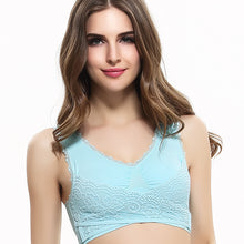 Cargar imagen en el visor de la galería, Women's Plus Size Lace Wide Straps Wireless Bra Front Closure Push Up Bras