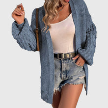 Cargar imagen en el visor de la galería, Women's Winter Open Front Sweater Cardigan Chunky Long Bishop Sleeve Ribbed Knit Cardigans