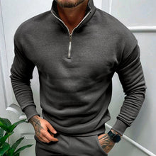 Cargar imagen en el visor de la galería, Men's Solid Color Casual Fleece Warm Zipper Stand Sweatshirt