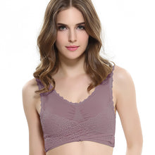 Cargar imagen en el visor de la galería, Women's Plus Size Lace Wide Straps Wireless Bra Front Closure Push Up Bras
