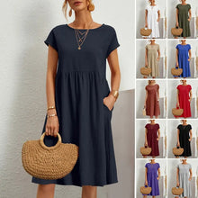 Load image into Gallery viewer, 【HOT🎁【S-5XL】 Vestido de mujer 2024 de algodón y lino con cuello redondo y corte holgado 👉 - España