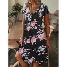 Cargar imagen en el visor de la galerĆa, Vestido de manga corta con escote en pico y estampado holgado - EspaƱa