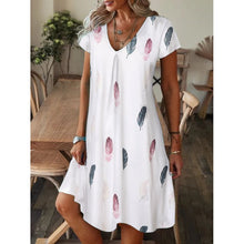 Cargar imagen en el visor de la galerĆa, Vestido de manga corta con escote en pico y estampado holgado - EspaƱa