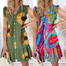 Load image into Gallery viewer, EnvĆo gratisš„Vestido suelto estampado con cuello de pico y botones - EspaƱa
