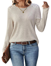 Cargar imagen en el visor de la galería, Women's Lace Long Sleeve Shirts Lightweight Fall Casual Crewneck Pullover T Shirt Tops