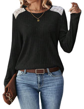 Cargar imagen en el visor de la galería, Women's Lace Long Sleeve Shirts Lightweight Fall Casual Crewneck Pullover T Shirt Tops