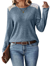 Cargar imagen en el visor de la galería, Women's Lace Long Sleeve Shirts Lightweight Fall Casual Crewneck Pullover T Shirt Tops