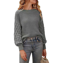 Cargar imagen en el visor de la galería, Women's Pullover Crew Neck Sweater Casual Long Sleeve Loose Chunky Knit Jumper Blouse Tops