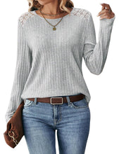 Cargar imagen en el visor de la galería, Women's Lace Long Sleeve Shirts Lightweight Fall Casual Crewneck Pullover T Shirt Tops