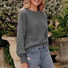 Cargar imagen en el visor de la galería, Women's Pullover Crew Neck Sweater Casual Long Sleeve Loose Chunky Knit Jumper Blouse Tops