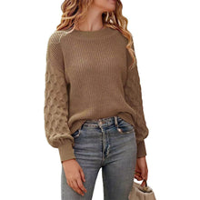 Cargar imagen en el visor de la galería, Women's Pullover Crew Neck Sweater Casual Long Sleeve Loose Chunky Knit Jumper Blouse Tops