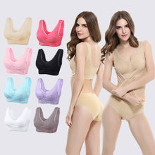 Cargar imagen en el visor de la galería, Women's Plus Size Lace Wide Straps Wireless Bra Front Closure Push Up Bras