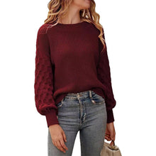 Cargar imagen en el visor de la galería, Women's Pullover Crew Neck Sweater Casual Long Sleeve Loose Chunky Knit Jumper Blouse Tops