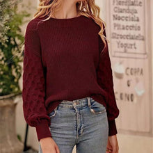 Cargar imagen en el visor de la galería, Women's Pullover Crew Neck Sweater Casual Long Sleeve Loose Chunky Knit Jumper Blouse Tops