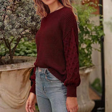 Cargar imagen en el visor de la galería, Women's Pullover Crew Neck Sweater Casual Long Sleeve Loose Chunky Knit Jumper Blouse Tops