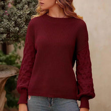 Cargar imagen en el visor de la galería, Women's Pullover Crew Neck Sweater Casual Long Sleeve Loose Chunky Knit Jumper Blouse Tops