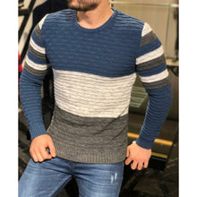Cargar imagen en el visor de la galería, Men's Color Block Striped Warm Crew Neck Sweater