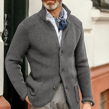 Cargar imagen en el visor de la galería, Winter Men's Knit Sweater Soft Warm Breathable Handsome Stand Collar Cardigan Suit Thick Knit Suit Jacket