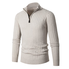Cargar imagen en el visor de la galería, Men's Solid Cable Casual Zip Stand Collar Sweater