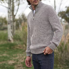 Cargar imagen en el visor de la galería, Mens Soft Wool Knit Half Zip Funnel Neck Jumper Sweater Top
