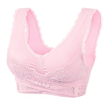 Cargar imagen en el visor de la galería, Women's Plus Size Lace Wide Straps Wireless Bra Front Closure Push Up Bras