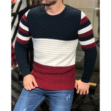 Cargar imagen en el visor de la galería, Men's Color Block Striped Warm Crew Neck Sweater