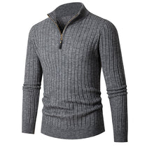 Cargar imagen en el visor de la galería, Men's Solid Cable Casual Zip Stand Collar Sweater