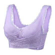 Cargar imagen en el visor de la galería, Women's Plus Size Lace Wide Straps Wireless Bra Front Closure Push Up Bras