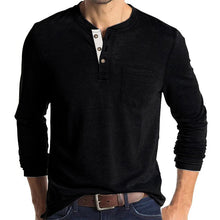 Cargar imagen en el visor de la galería, Mens Casual Round Neck Buttons Shirt Tops Soild Color Long Sleeves Slim Fit Tee