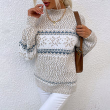 Cargar imagen en el visor de la galería, Women's Christmas Knitwear 2024 Long Sleeve Loose Half Turtleneck Snowflake Sweater for Women