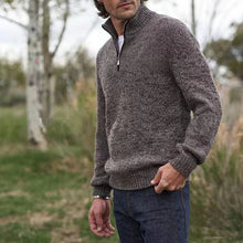 Cargar imagen en el visor de la galería, Mens Soft Wool Knit Half Zip Funnel Neck Jumper Sweater Top