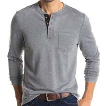 Cargar imagen en el visor de la galería, Mens Casual Round Neck Buttons Shirt Tops Soild Color Long Sleeves Slim Fit Tee
