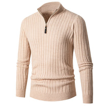 Cargar imagen en el visor de la galería, Men's Solid Cable Casual Zip Stand Collar Sweater