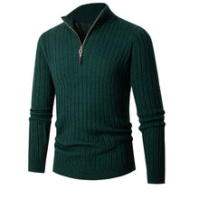 Cargar imagen en el visor de la galería, Men's Solid Cable Casual Zip Stand Collar Sweater