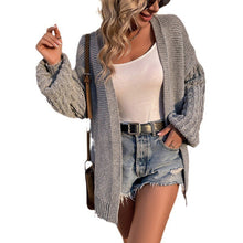 Cargar imagen en el visor de la galería, Women's Winter Open Front Sweater Cardigan Chunky Long Bishop Sleeve Ribbed Knit Cardigans
