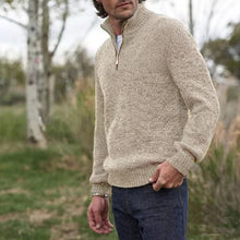 Cargar imagen en el visor de la galería, Mens Soft Wool Knit Half Zip Funnel Neck Jumper Sweater Top