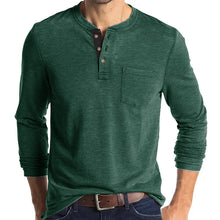 Cargar imagen en el visor de la galería, Mens Casual Round Neck Buttons Shirt Tops Soild Color Long Sleeves Slim Fit Tee