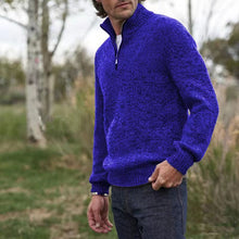 Cargar imagen en el visor de la galería, Mens Soft Wool Knit Half Zip Funnel Neck Jumper Sweater Top