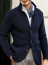 Cargar imagen en el visor de la galería, Winter Men's Knit Sweater Soft Warm Breathable Handsome Stand Collar Cardigan Suit Thick Knit Suit Jacket
