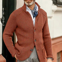Cargar imagen en el visor de la galería, Winter Men's Knit Sweater Soft Warm Breathable Handsome Stand Collar Cardigan Suit Thick Knit Suit Jacket